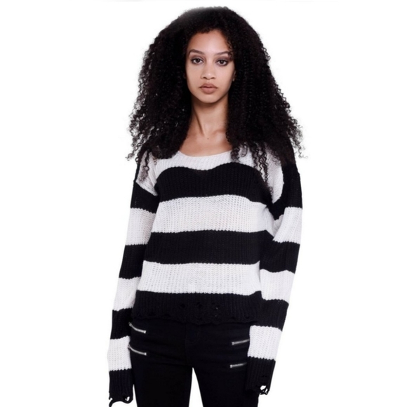 🆕️🆑️ Killstar Casey Knit Sweater | Black / White Stripes Unisex Distressed - Picture 4 of 7